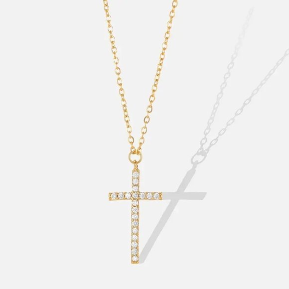 Vintage Zircon Cross Necklace Boho Charm Pendant Clavicle Chain Minimalist - Picture 3 of 3